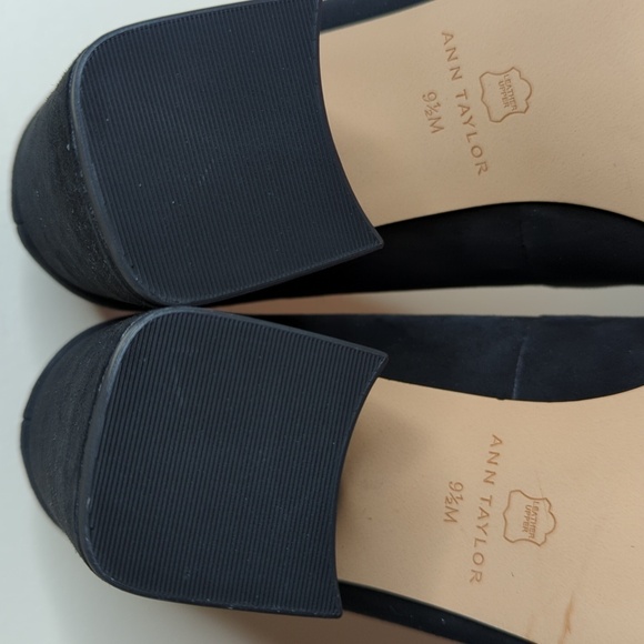 Ann Taylor Suede Leather Square Toe Block Heel Pumps Black Size 9.5 - Picture 7 of 11